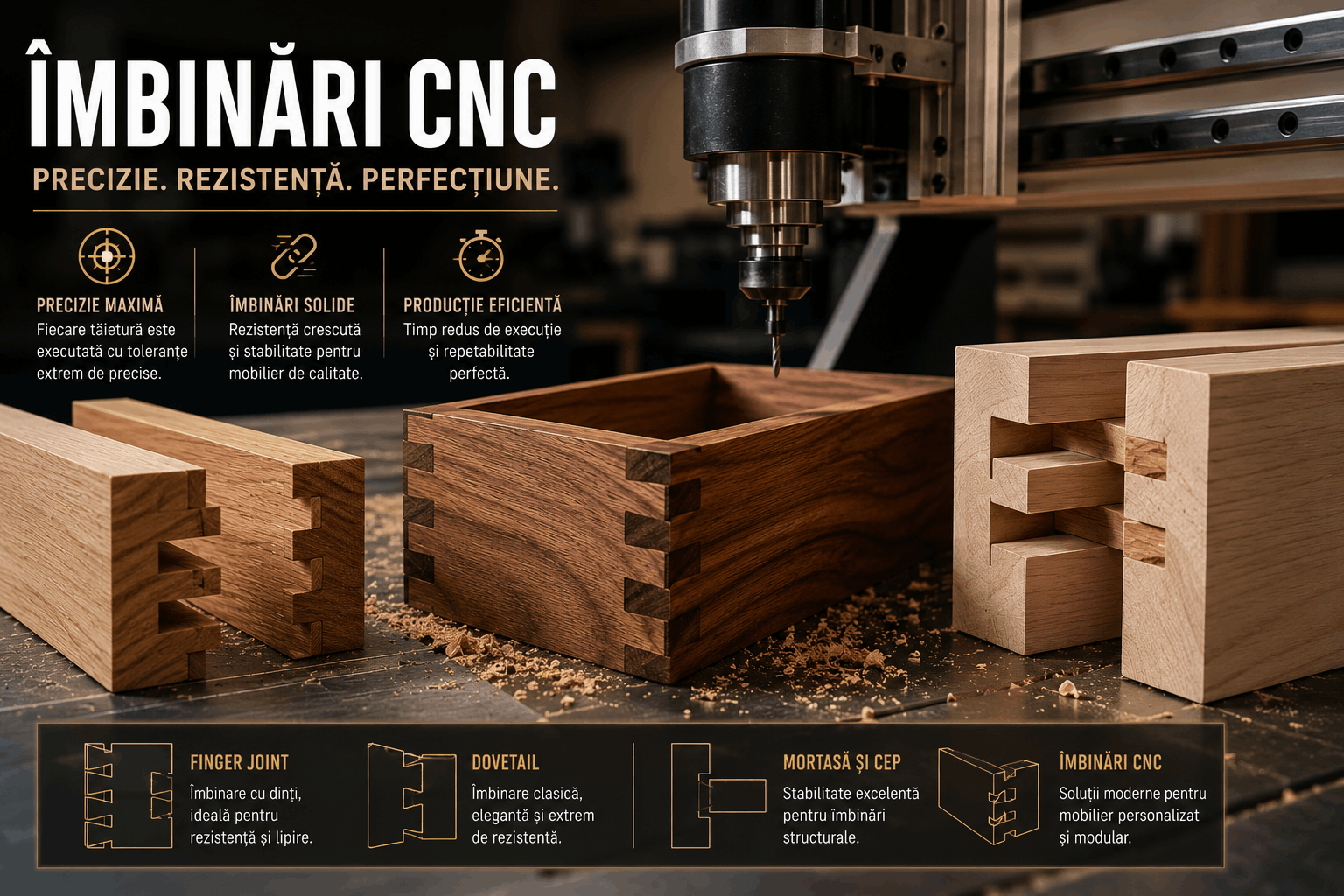 Îmbinări CNC pentru Mobilier din Lemn: Tehnici Moderne pentru Precizie și Rezistență 1 imbinari cnc